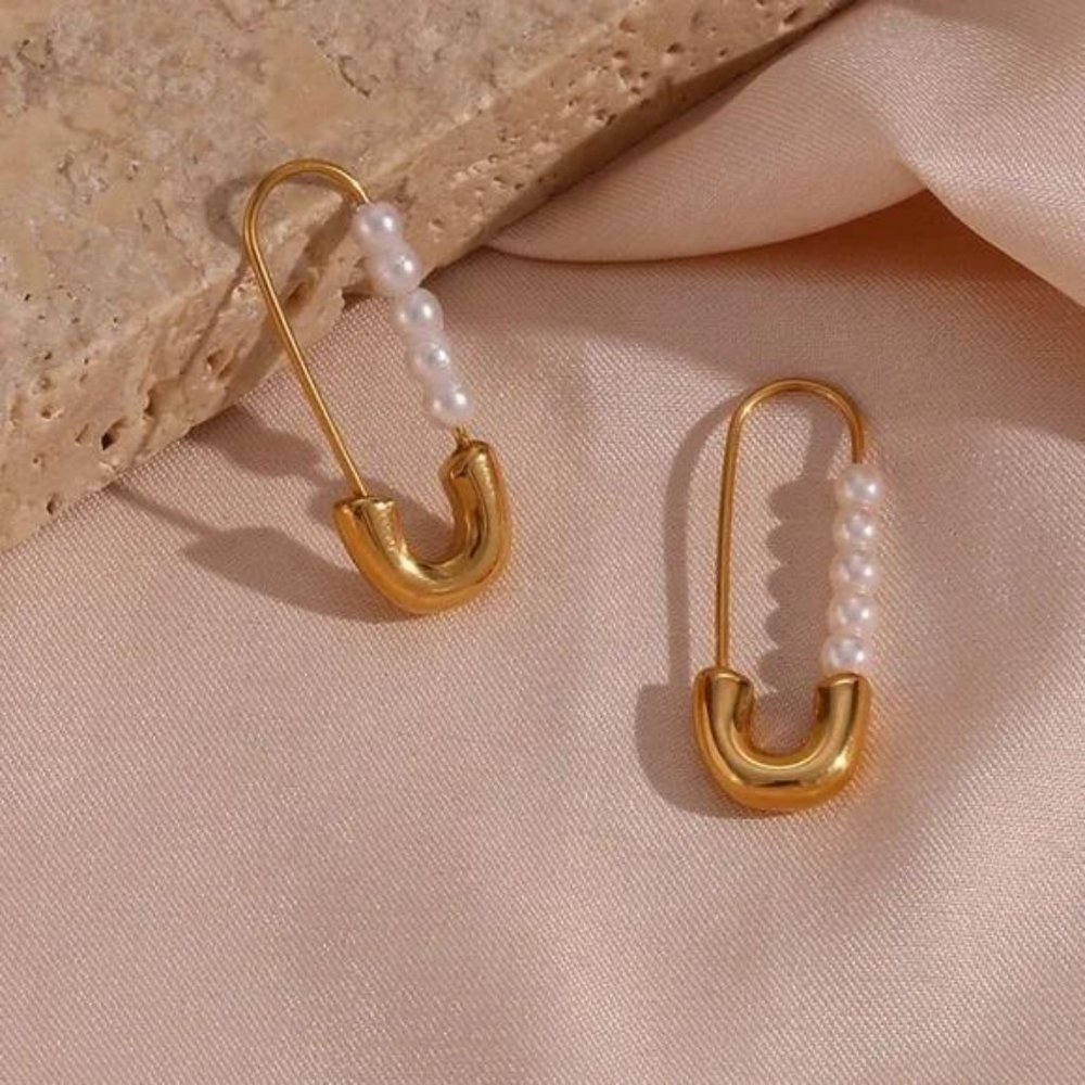 New 18K Gold Pearl Minimalist Earrings, NICE EARRINGS, CUTE EARRINGS - Picture 4 of 8